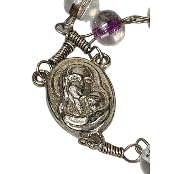 Handmade Rosary Made in Jerusalem Multicolor Glass Beads Silver Tone Crucifix - Picture 6 of 8